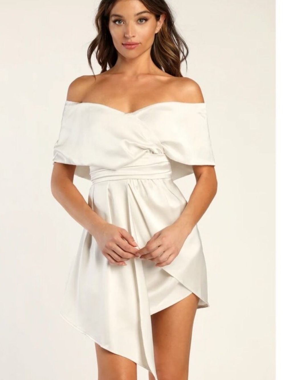 NWT Lulus Always Celebrating Ivory Champagne Mini Dress L Off Shoulder